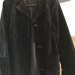 Suede fringe car coat